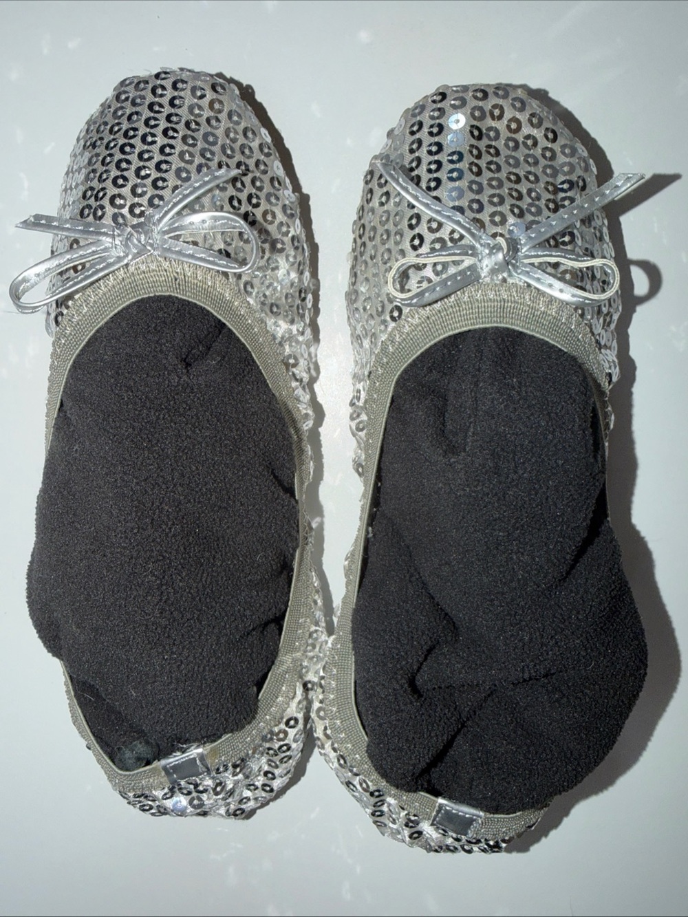 Fit in Clouds Foldable Silver Sequin Ballet Flats Womens L Packable Dance Shoes